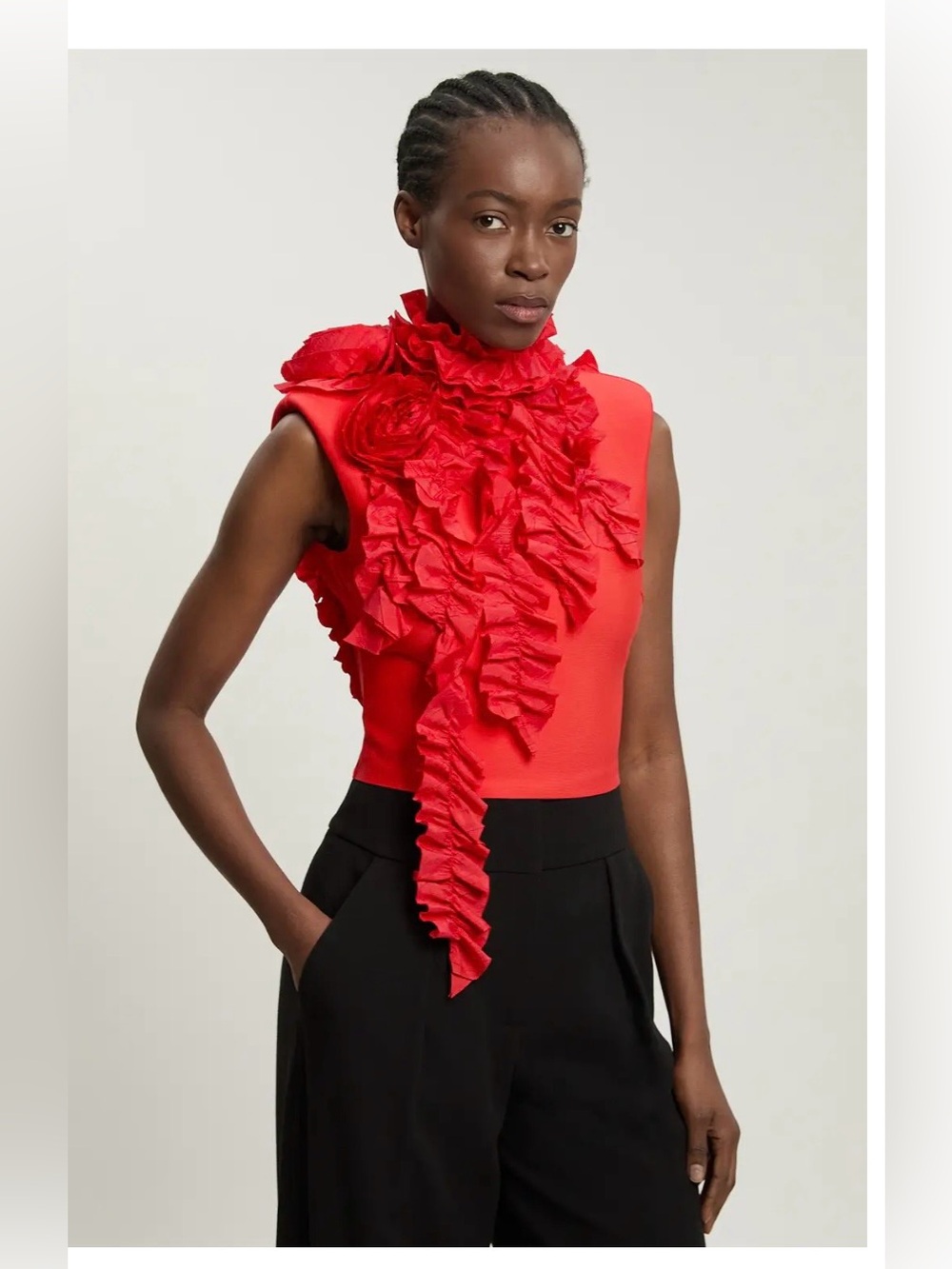 KarenMillen  NawT Size Small Women's Red Ruffled Sleeveless Top